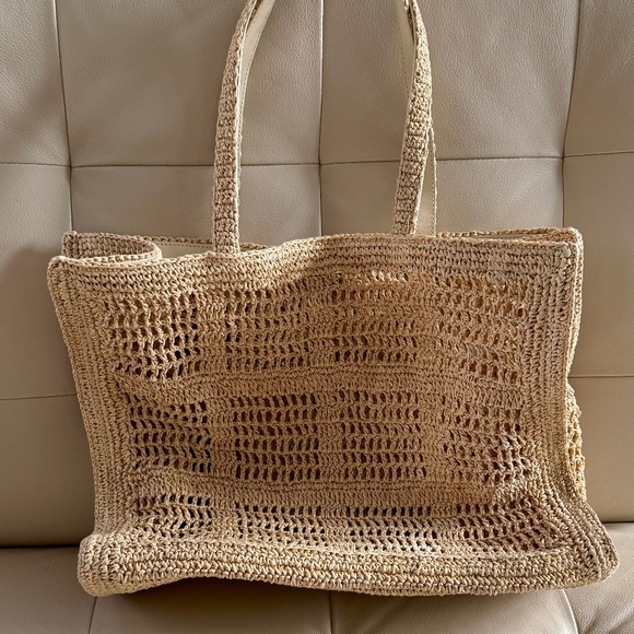 Authentic Tory Burch Womens Ella Large Natural Raffia Crochet Tote Bag - Picture 5 of 9